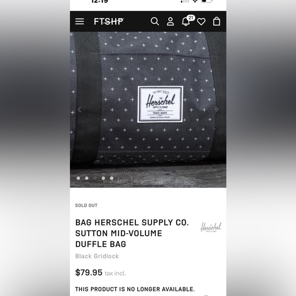 BAG HERSCHEL SUPPLY CO. SUTTON MID-VOLUME DUFFLE BAG- like new, missing strap - Picture 1 of 10